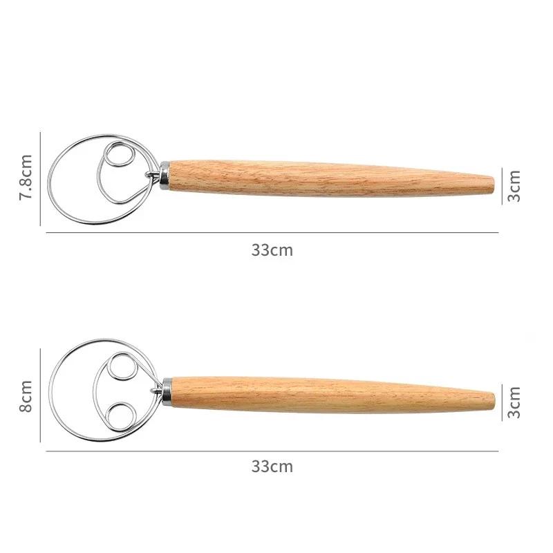 Danish Dough Whisk Stainless Steel Dutch Style Bread Dough Hand Mixer Wooden Handle Kitchen Baking Tools Pastry Dough Blender