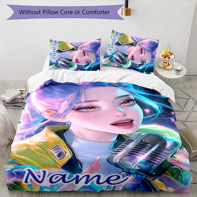 3pcs KPop Demon Hunters33 Cover Set - Personalized Name, HD Printed Bedding with 1 Cover and 2 Pillowcases - Perfect for Home Decor, Easy Care
