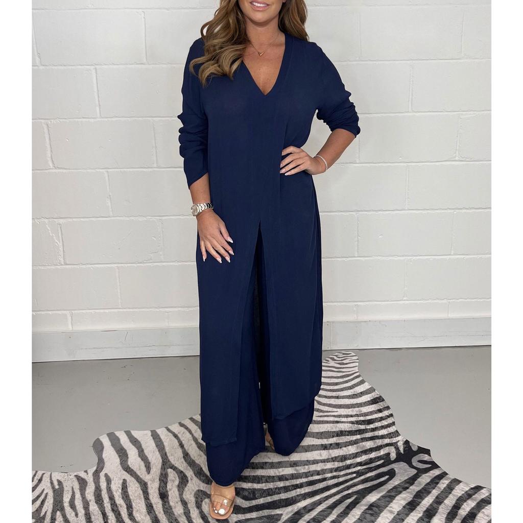 GMXIA Летний и осенний женский комплект из удлиненного топа и длинных брюк