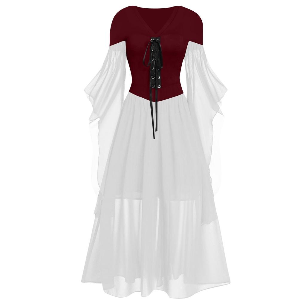 Женское повседневное платье с открытыми плечами больших размеров, сплошное цветное кружевное платье с рукавами-бабочками на Хэллоуин, готическое платье