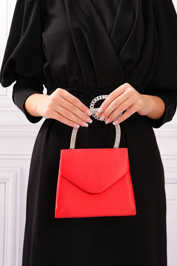 Women's Stylish and Useful Evening Dress Bag Women's Nude Satin Evening Dress Shoulder Bag with Stone Holding Detail