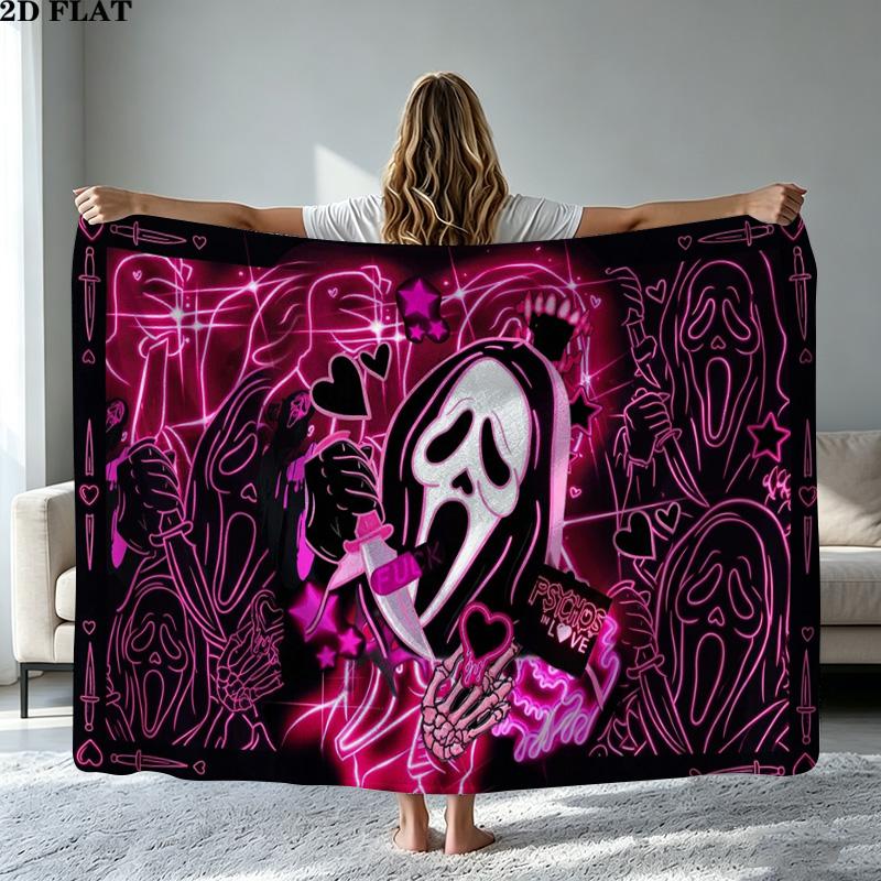 Mask Ghost Print Flannel Blanket High Quality Warm Comfortable Cover for All Seasons Perfect for Gifts Home Decor