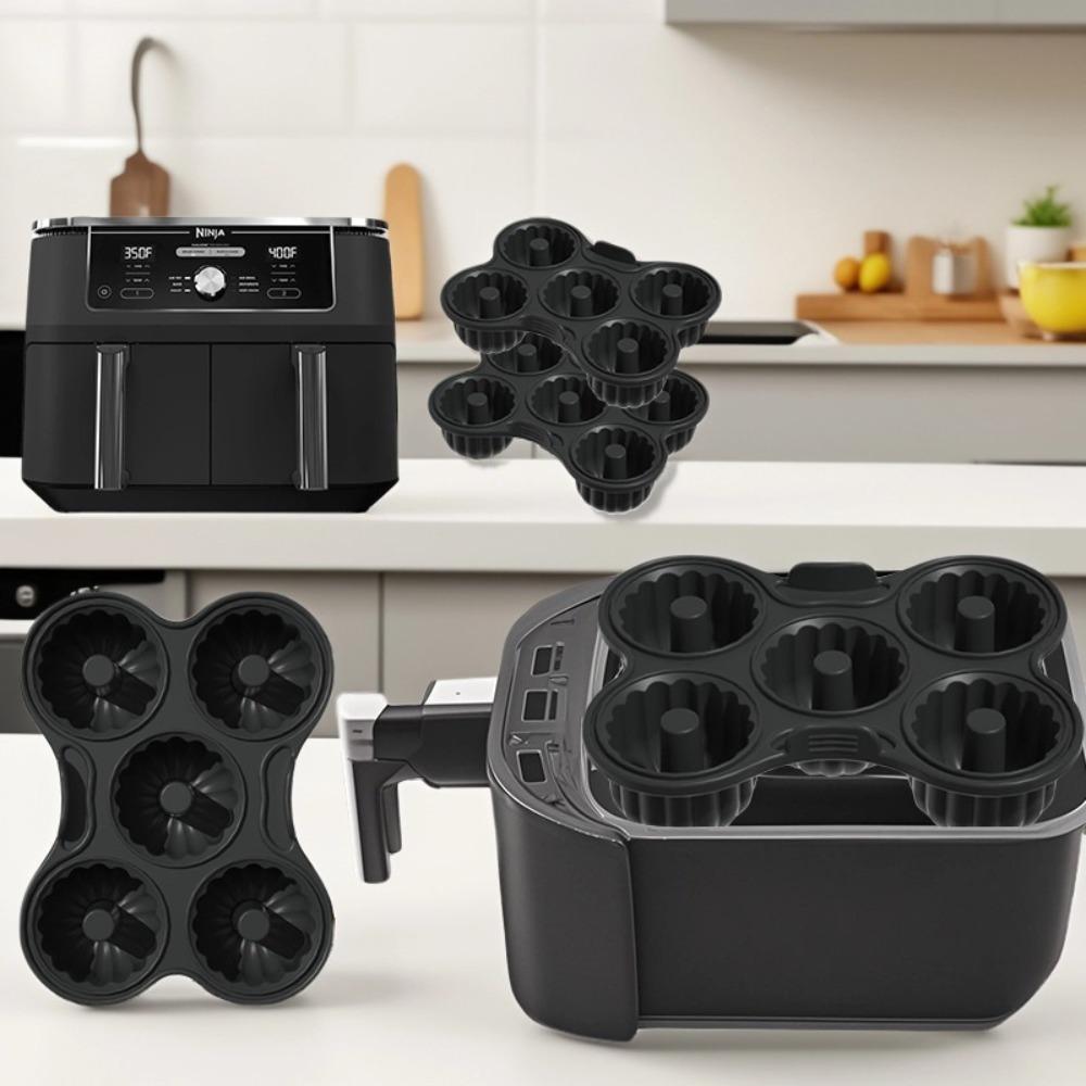 Durable Silicone Air Fryer Donut Baking Pan No Stick Heat Resistant Donut Mold 5 Hole with Handle Donut Making Tray Home