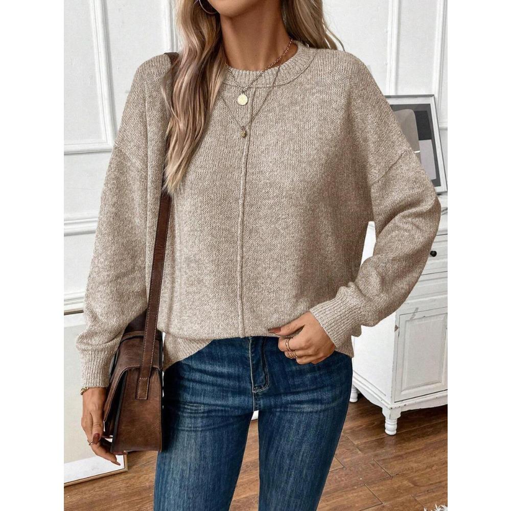 2024 новый осенне-зимний новый популярный свободный модный однотонный вязаный свитер с круглым вырезом