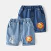 Boys' Denim Shorts 2024 Summer Clothes New Korean Version of Children's Cartoon Five-point Pants Baby Thin Casual Pants