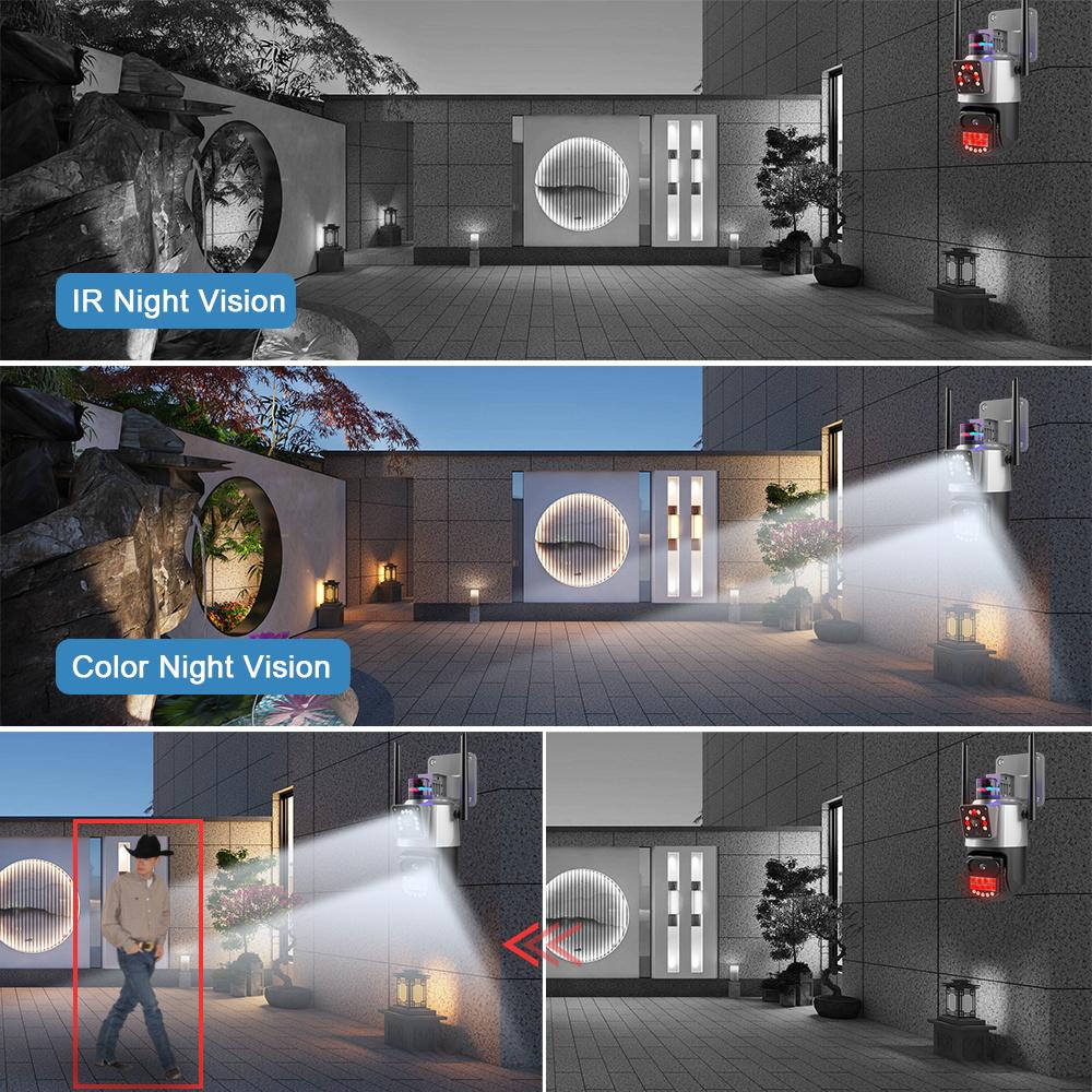 LS VISION IP-камера EU 8MP 4K, уличная Wi-Fi PTZ, двойной объектив, двойной экран, автоматическое отслеживание, водонепроницаемая система видеонаблюдения, полицейская световая сигнализация, CCTV