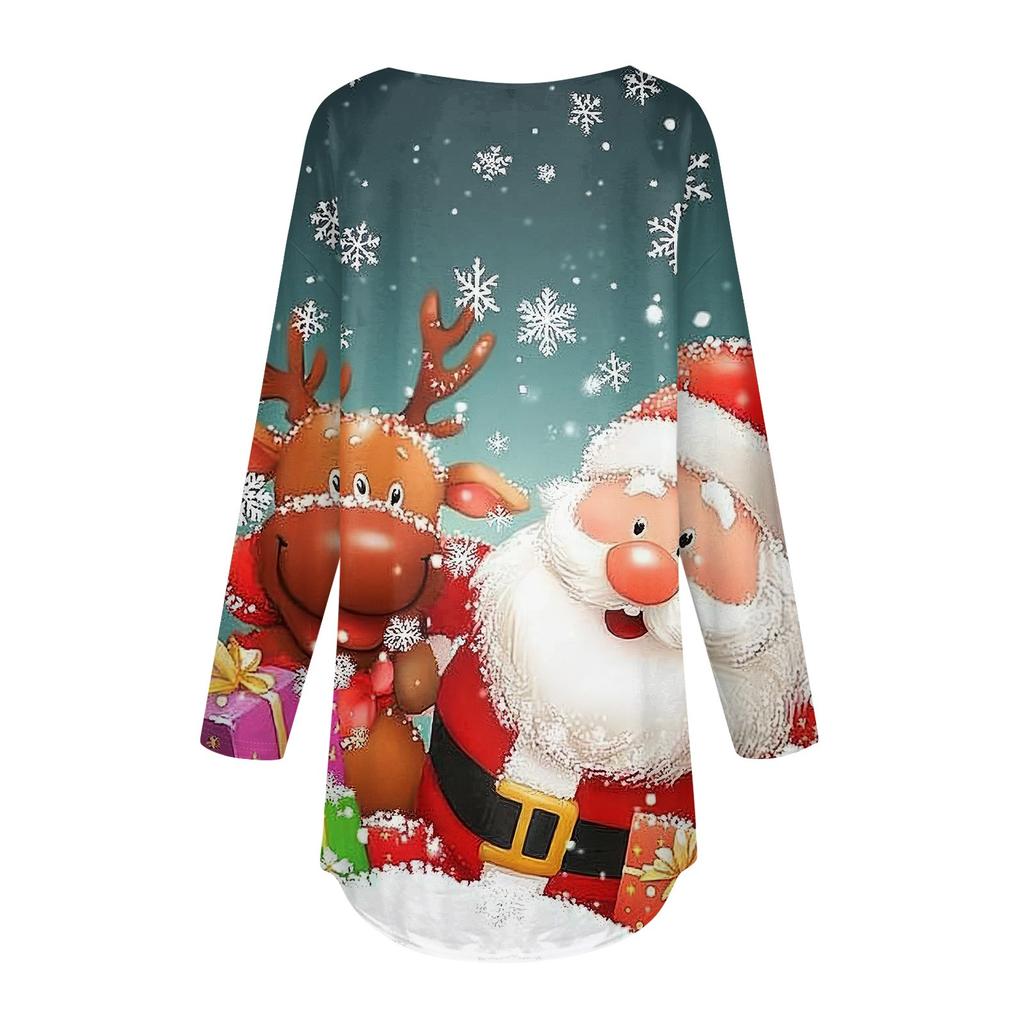 Женская свободная футболка с круглым вырезом и рождественским принтом, длинный рукав, топы, пуловер