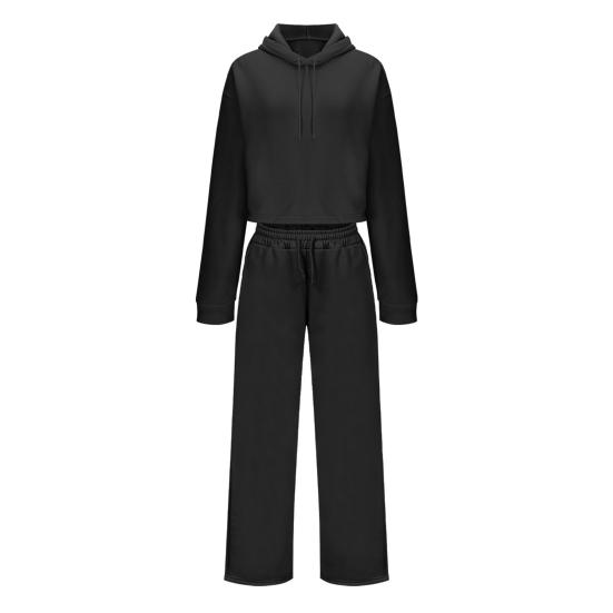 Женские костюмы-двойки, укороченные худи с длинными рукавами, спортивные костюмы, повседневные свитшоты-пуловеры и длинные брюки