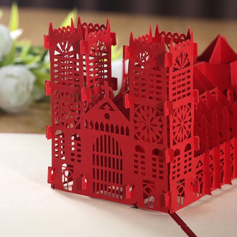 3D Стерео Креативность Часовня Башня Бумажный Силуэт День Рождения Подарочная Открытка Посткарточка