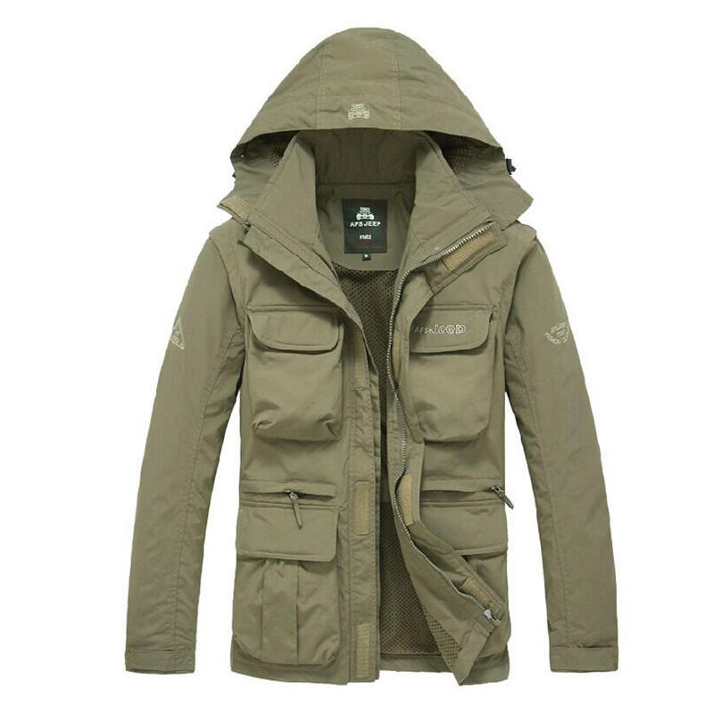Winter Windbreaker Snow Warm Removable Sleeve Jacket Men Military Men's Down Parkas Coat