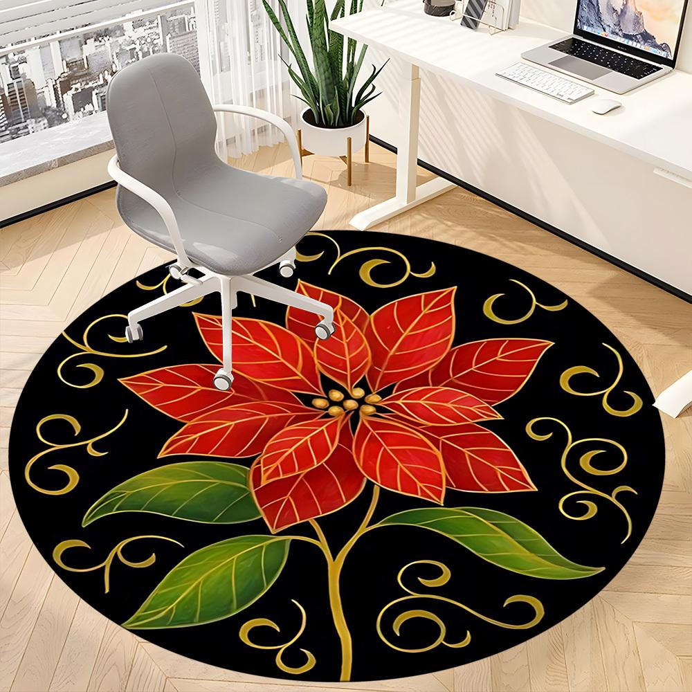 1pc Poinsettia Flower Chair Carpet for Office, Round Non-Slip Durable Large Size Office Carpet, Suitable for Office, Beautiful Decoration
