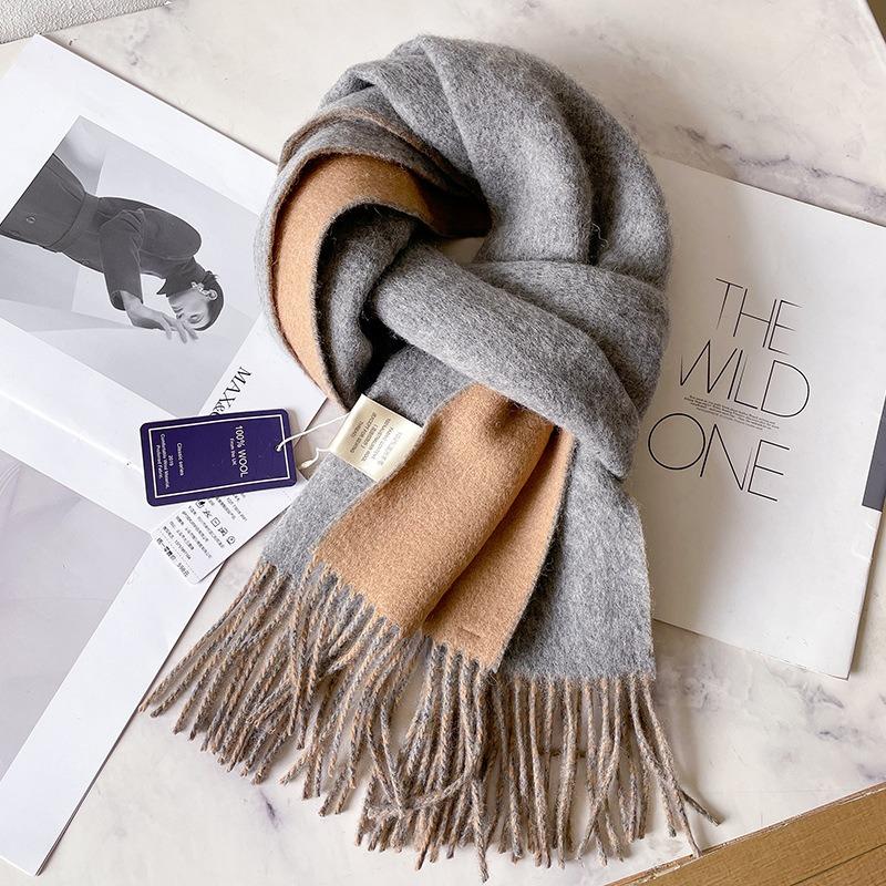 Шарфы из 100% чистой шерсти для мужской осени и зимы, серый двусторонний, высококачественный подарок для парня, мужская кашемировая шаль