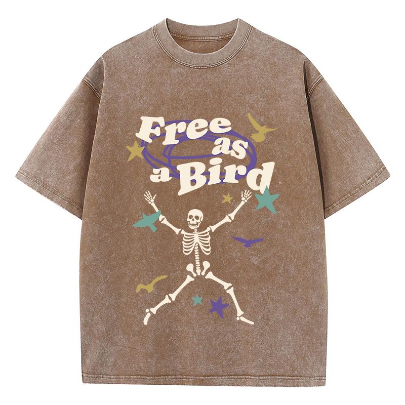 Женские стираные футболки Free As Bird Skeleton Man Printed Tee Shirts Удобные хлопковые футболки больших размеров Одежда