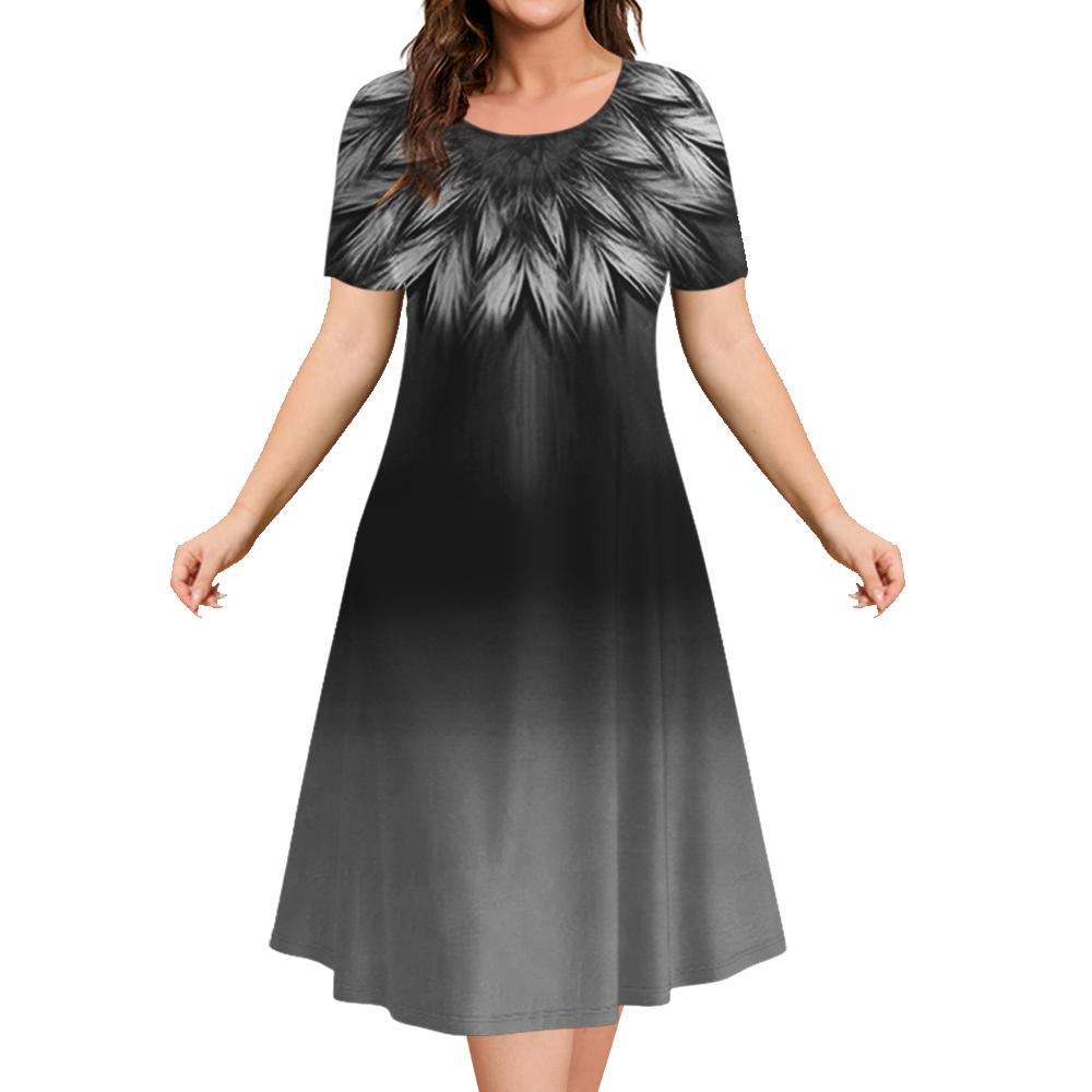 Fashion Elegant Women’S Dresses Loose A-Line Dress Women Shorty-Sleeved Top Simplicity Flowers Casual Ladies Pullover Clothing