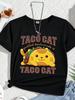 Cartoon Taco Cat Print T Shirt Unisex Unisex Round Neck Short Sleeve Tshirts Meme Animal Summer Streetwear