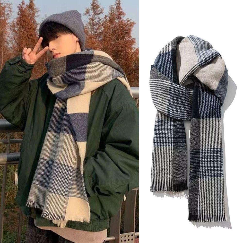 Korean Winter Plaid Scarf Thicken Checkered Scarf Fashion Men's Plaid Scarf Gifts