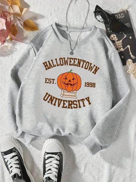Plus Size Women'S Halloween Pumpkin Print Casual Crew Neck