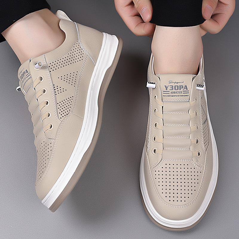 Board shoes men's 2025 new summer one-pedal lazy casual hollow men's shoes Korean version breathable thick-soled white shoes
