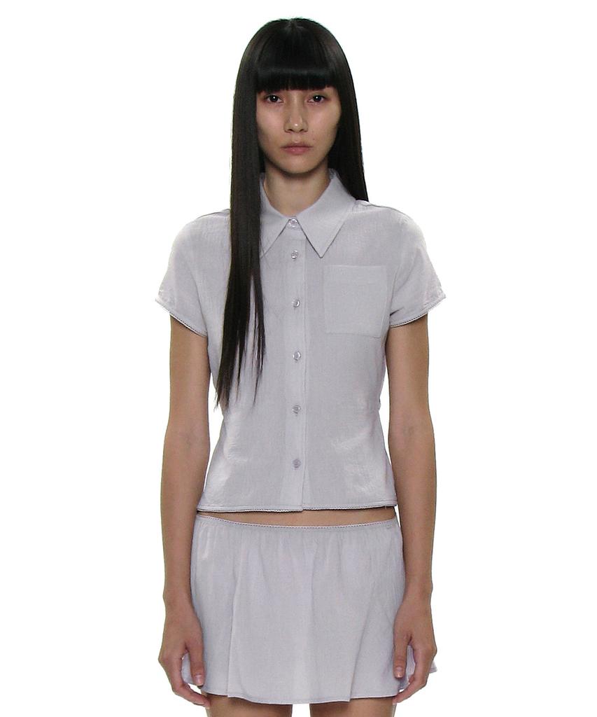 PARTIMENTO WOMEN Pwc Cotton Lace Trim Half Sleeve Shirt_Light Gray