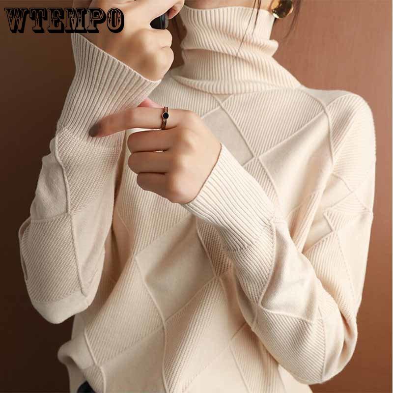 Wool Sweater Winter Women Thickened Turtleneck Pullover Sweater Solid Color Fashion Inner Knitted Bottoming Shirt