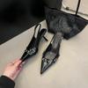 Tacones de mujer, Zapatos de tacón alto con perlas para mujer, sandalias sexys con punta puntiaguda, a la moda, para banquete,