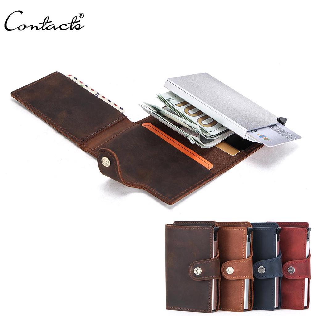 CONTACT'S Men Wallet Credit Card Holder RFID Blocking Aluminium Box for Men Automatic Pop Up Card Case
