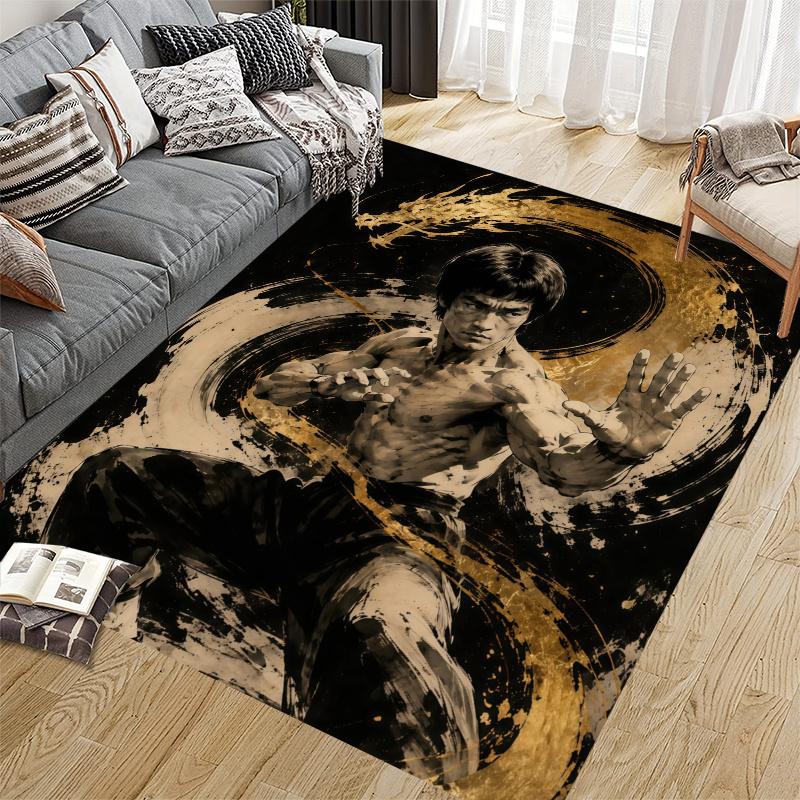 Bruce Lee Home Sofa Decoration for Living Room & Bedroom, Non‑Slip Play Flannel Floor Mat for Game Room