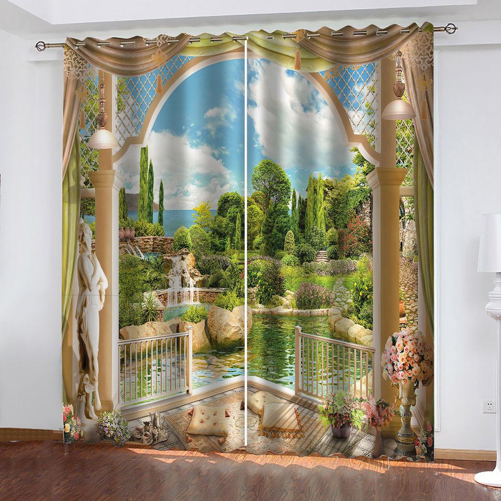 Занавеска для комнаты 3D Garden Villa View Pattern 2 панели для мальчиков и девочек, декор для спальни, шторы для гостиной и детей