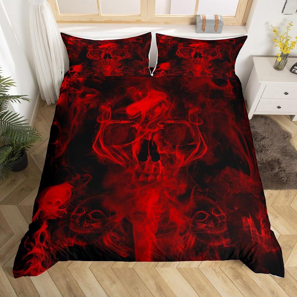 Gothic Skeleton Duvet Cover Set Pillowcase Skull Smoking Bedding Set,Soft Comfortable Duvet Cover For Bedroom