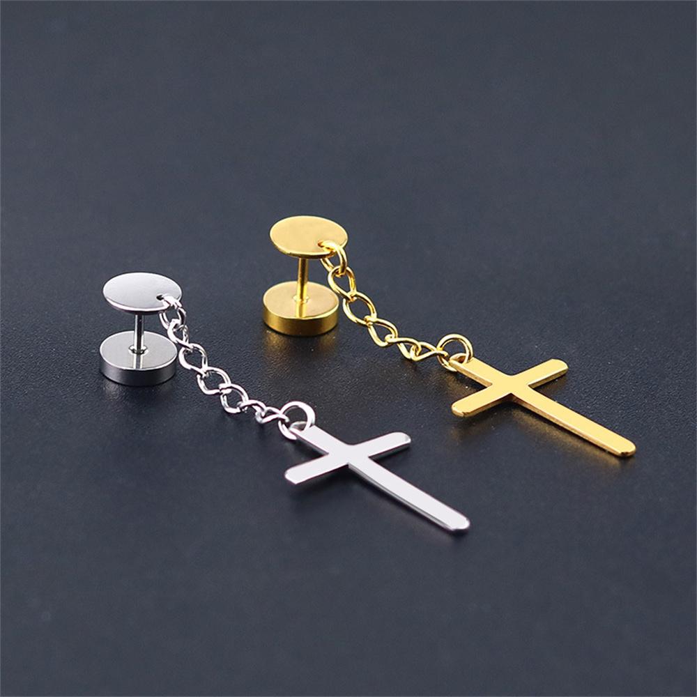 Punk Gothic Stainless Steel Stud Earring Cross Round Fake Ear Taper Dumbbell Fashion Women Men Rock Jewelry