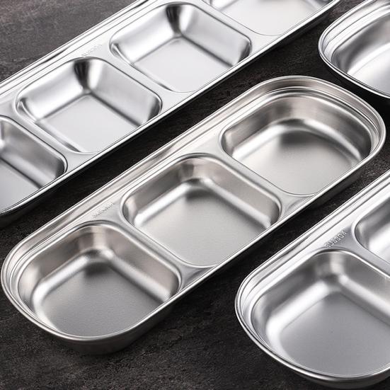 Поднос из нержавеющей стали с 3 отделениями, легко моется, штабелируется, соусница, органайзер, подставка для посуды