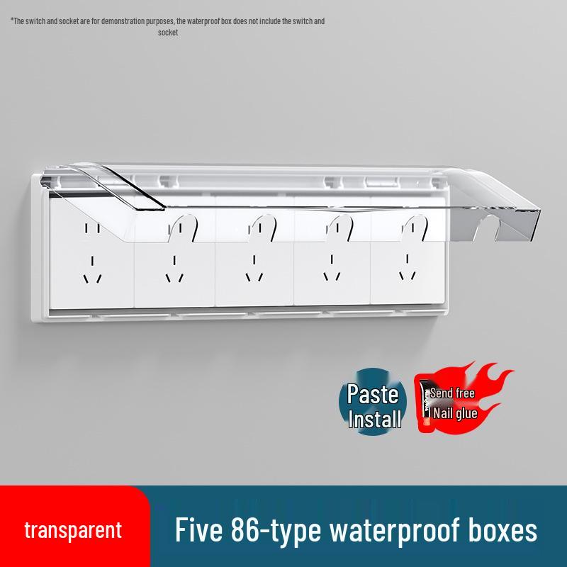 Водонепроницаемая крышка для розетки в ванной комнате, тип 86: Защищенная от детей, клейкая коробка-экран