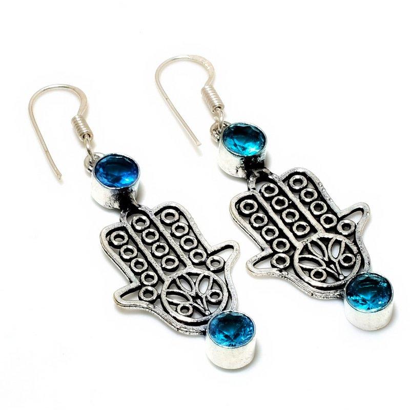 Swissblue Topaz Gemstone 925 Silver Plated Handmade Jewelry Earring 2.08"