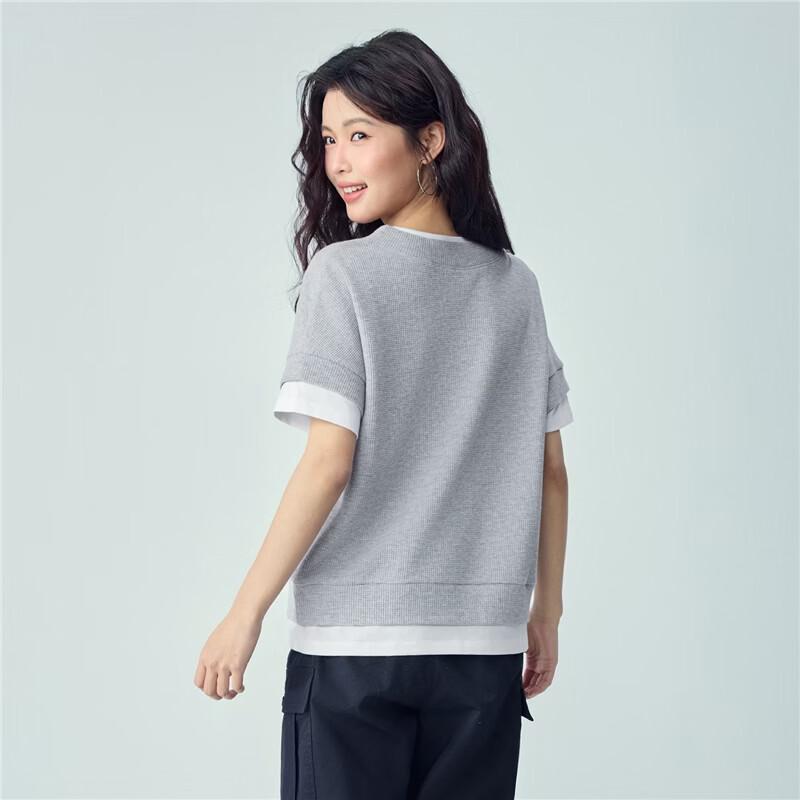 GIORDANO Женская вафельная футболка с цветовыми блоками, короткий рукав