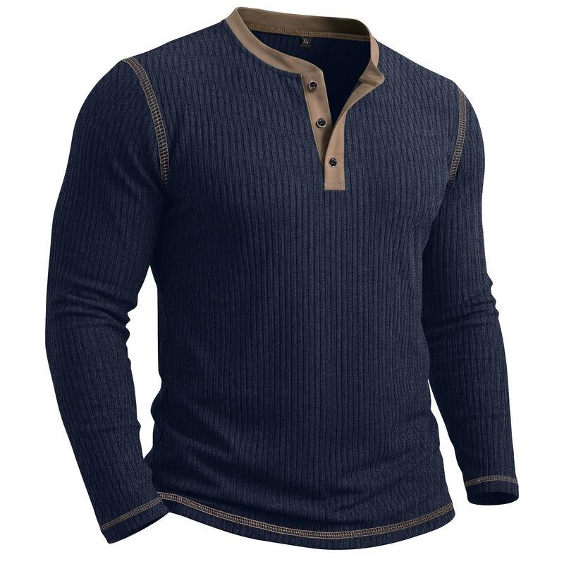 Мужская рубашка-henley с длинным рукавом, повседневный топ на осень-зиму