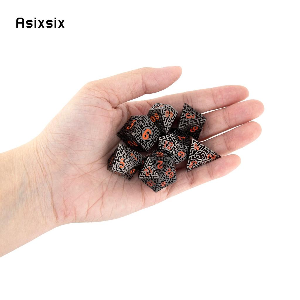 7 шт., черные, красные металлические кубики, лабиринт, полый металлический многогранный набор кубиков, подходит для ролевой игры, настольной игры, карточной игры