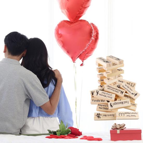 48Pcs/Set Building Block Stacking Tumble Tower Couple Date Night Question Wooden Block Adults Party Game Girlfriend Boyfriend Valentine's Day Gift