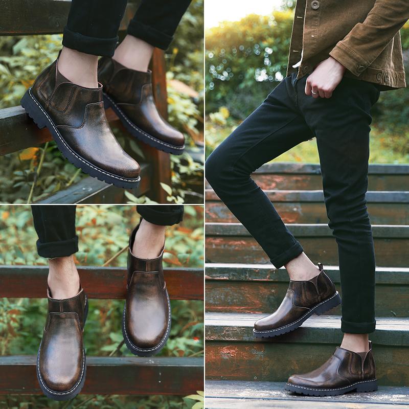 Мужская обувь Длинные ботинки в британском стиле Мужские однотонные ботинки челси Очень большие короткие ботинки Деловая официальная обувь