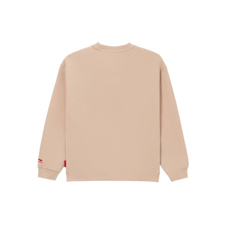 Li-Ning Свободный пуловер с круглым вырезом и принтом Progress Gold Series, топы унисекс, туманно-абрикосовый цвет AWDS163-1