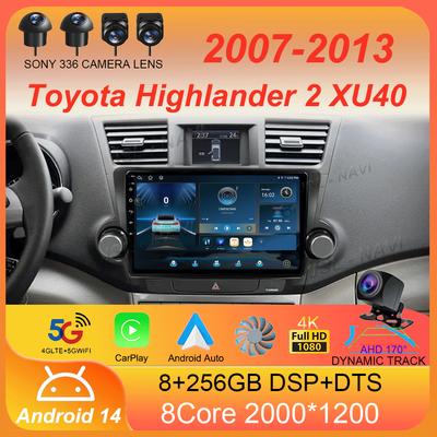 Автомобильное радио Android 14 Carplay Auto для Toyota Highlander 2 XU40 2007-2013 Мультимедиа Видео Плеер Навигация GPS Стерео 2din DSP