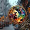 1pc Halloween Witch Stain Art Window Hanging Suncatcher Plaque Acrylic Round Wreath Decoration Indoor Outdoor Window Decora