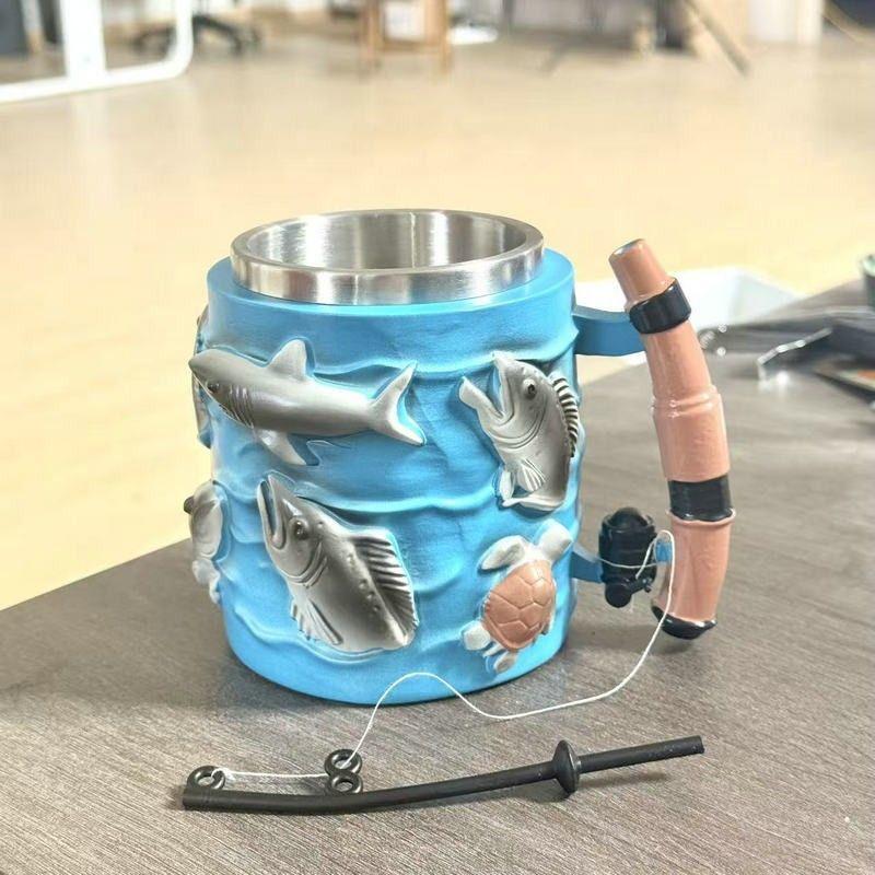 Кружка из смолы с 3D-рельефом на тему рыбалки, креативная кружка для кофе, пивная кружка