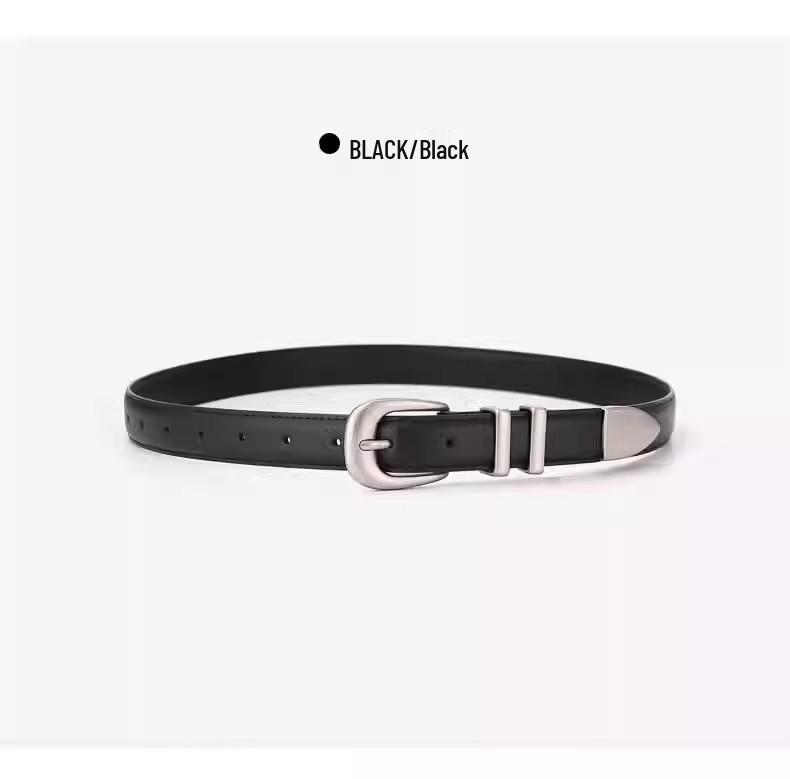 Women's Genuine Leather Cross-Border Waistband: Simple, Versatile, Pure Cowhide Belt for Summer, Black Jeans Style
