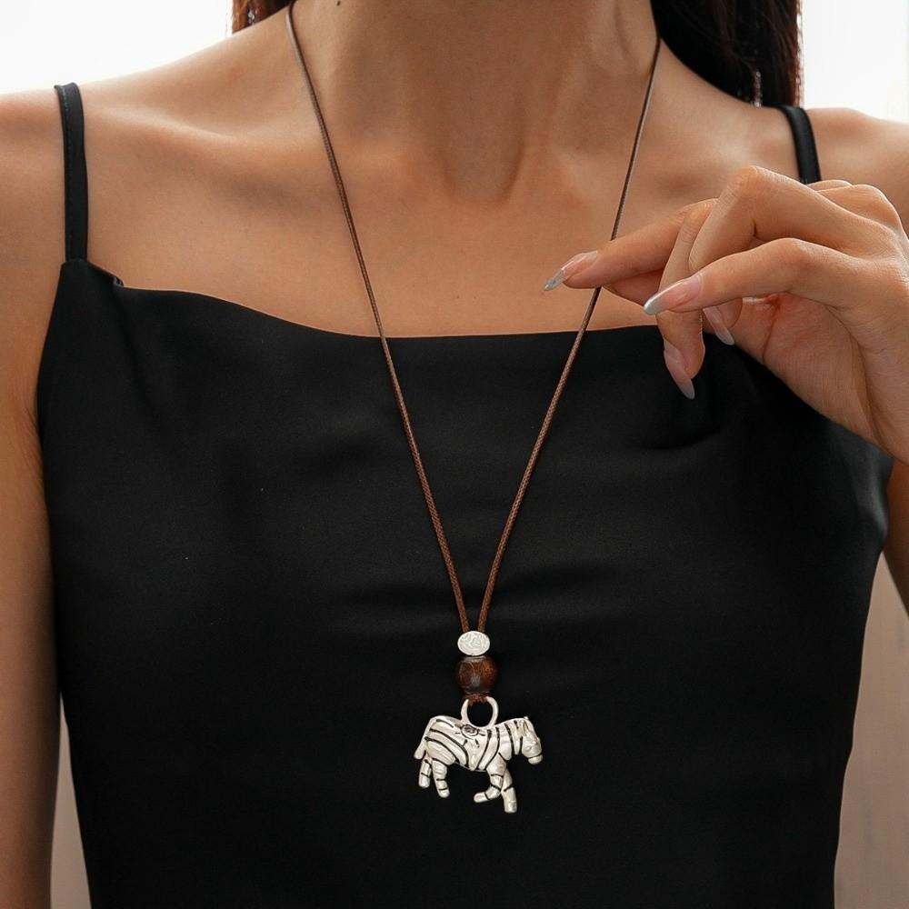 Cartoon Choker New Year Horse Necklace Ethnic Style Sweater Chain  Chinese Spring Festival