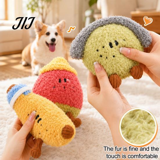 Teeth Grinding Toys for Puppies Plush Fruit Dog Toy with Bell, Squeaky Interactive Chew Toy, Anxiety Relief Dogs Soft Stuffed Small to Medium