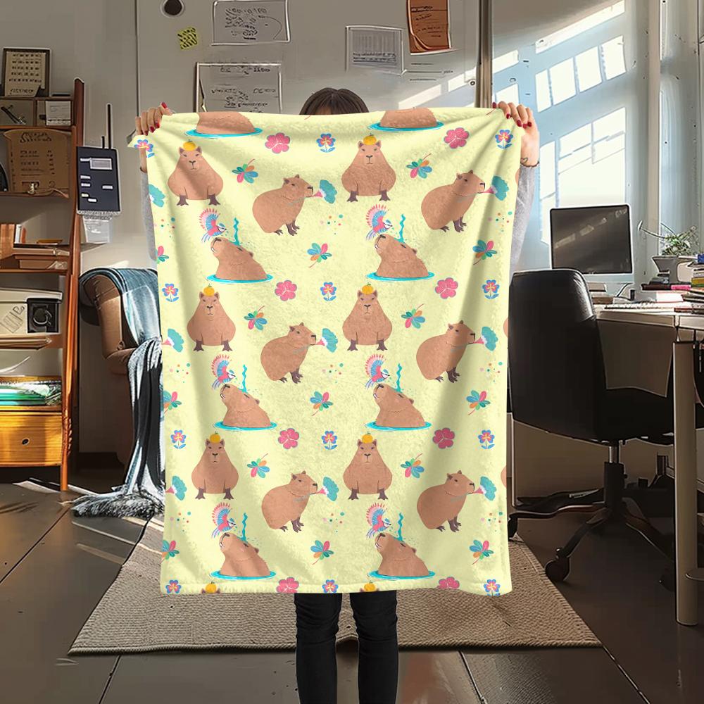 1Pc Capybara Print Flannel Blanket, High quality Comfortable for All Seasons, Home Decor, Warmth and Comfort, Perfect for Christmas Gifts