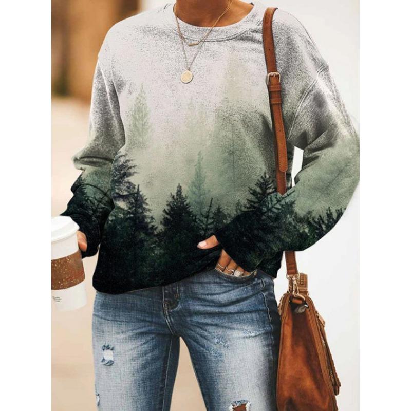 Shoulder Sleeves for Spring Autumn Comfortable and Fashionable Simple and Loose 3D Digital Printed Women's Clothing Pullovers & Long Sleeves