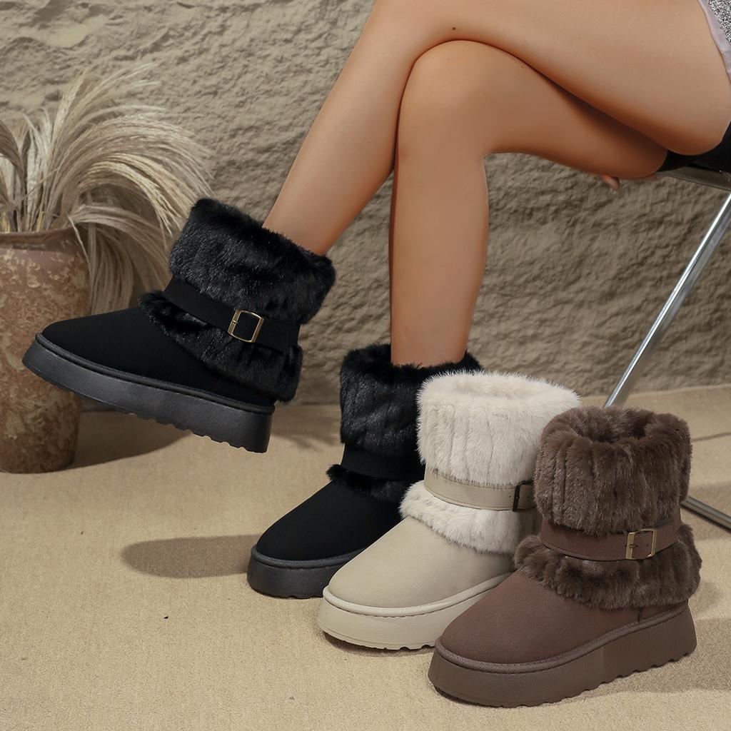 Buckle-Fastened Vintage-Style Warm Snow Boots for Women 2025 Winter New Arrival Thick Sole with Fleece Lining Extra-Thick Insulated Anti-Slip Boots