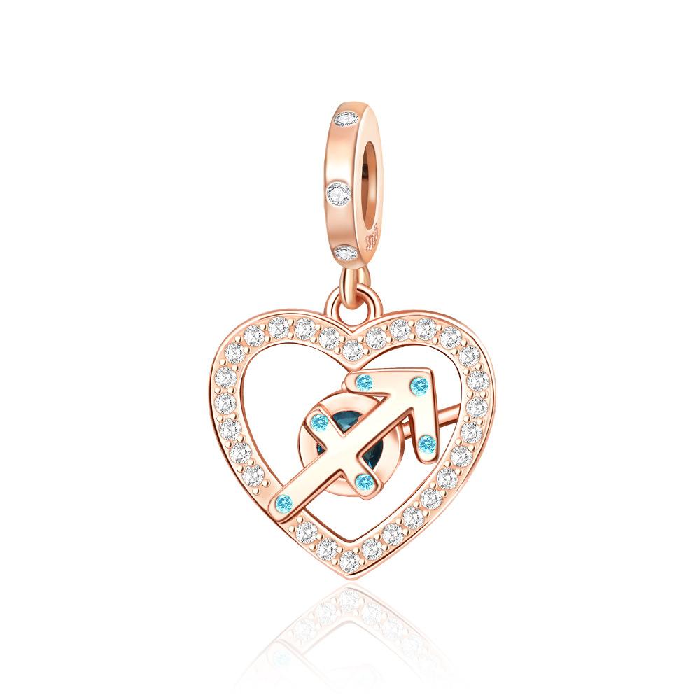 Сверкающие медные шармы розовое золото снежинка сердце камень рождения бусина для женщин ожерелье браслет своими руками подарок ювелирные изделия