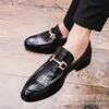 Designer Metal Buckle Loafers Men's Business Dress Casual Black Patent Leather Pointed-Toe Shoes Men's Loafers Slip-On